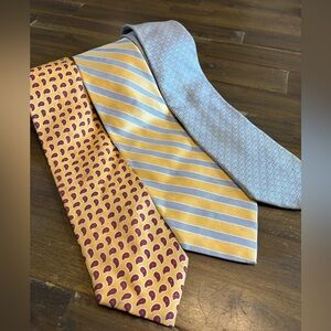 Brooks Brothers Men’s Ties Bundle Paisley Stripe Pattern 3 Pc Yellow Blue Flaw